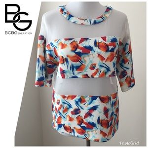 NWT BCBGeneration Passion MU Mesh & Scuba Top XS/S